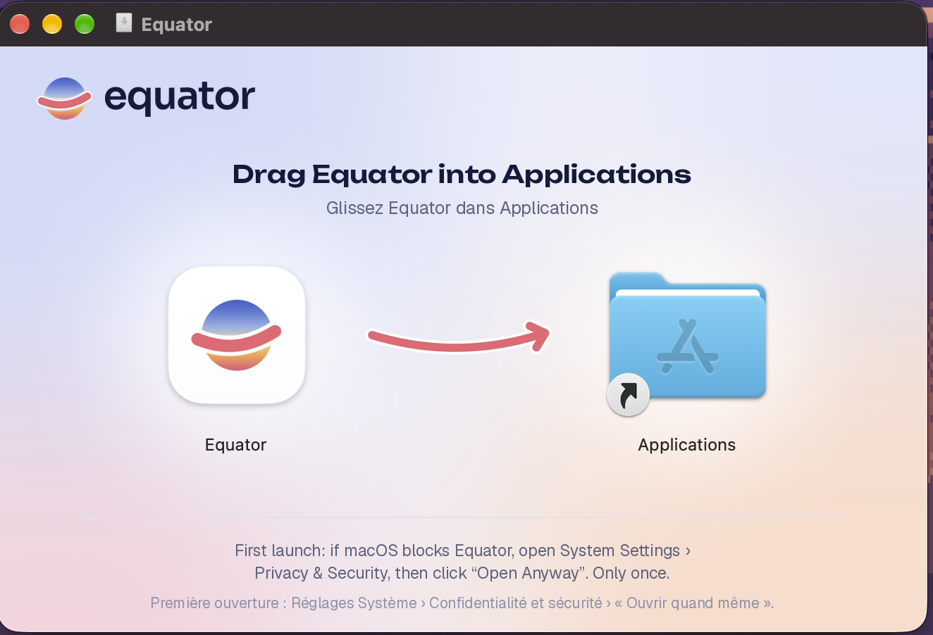 Equator installer — Drag Equator into Applications
